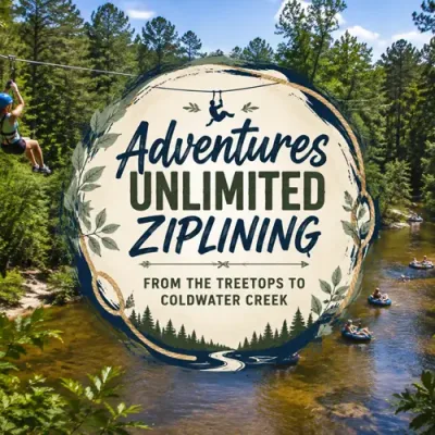 Ziplining and creek adventure scene with Adventures Unlimited article title graphic