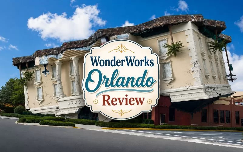 WonderWorks Orlando building with a centered title graphic that reads WonderWorks Orlando Review.