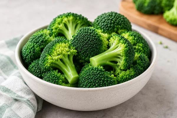 Fresh broccoli florets in a bowl as a healthy superfood for weight loss and nutritious eating