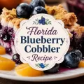 Florida blueberry cobbler recipe with a decorative centered title graphic over a close-up cobbler photo