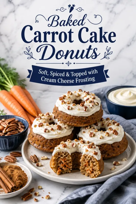 Baked carrot cake donuts with cream cheese frosting and pecans
