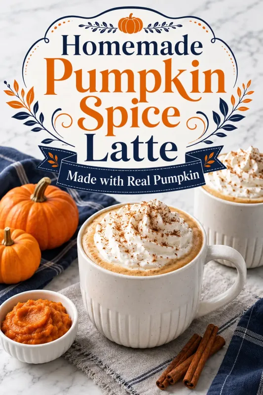 Homemade pumpkin spice latte made with real pumpkin, espresso, milk, and warm spices