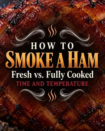 Glazed smoked ham with the words How to Smoke a Ham Fresh vs. Fully Cooked