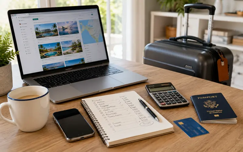 Comparing flight, hotel, and other travel costs while planning a vacation