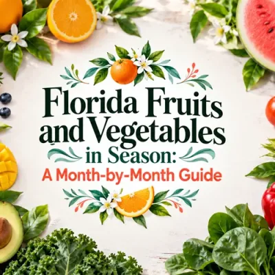 Florida seasonal produce surrounding the article title in a bright editorial design