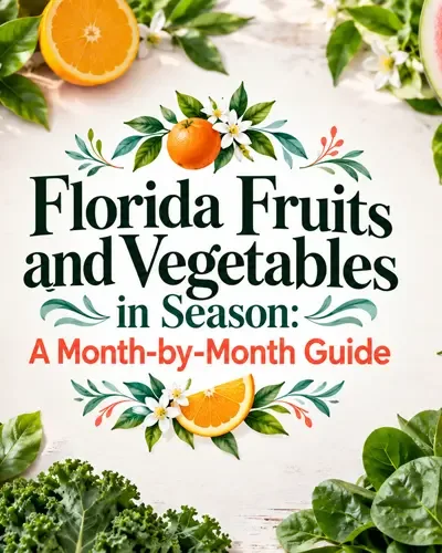 Florida seasonal produce surrounding the article title in a bright editorial design