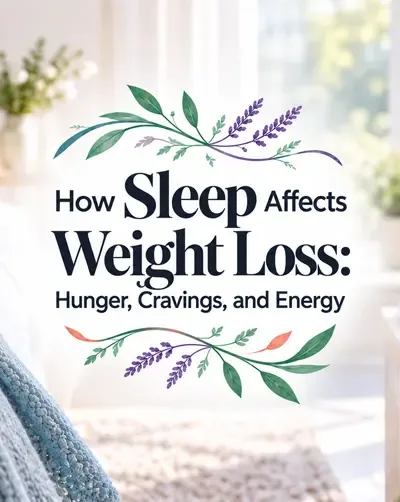 Peaceful bedroom and healthy morning essentials with the article title centered