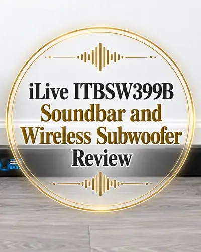 iLive soundbar and wireless subwoofer with centered review title