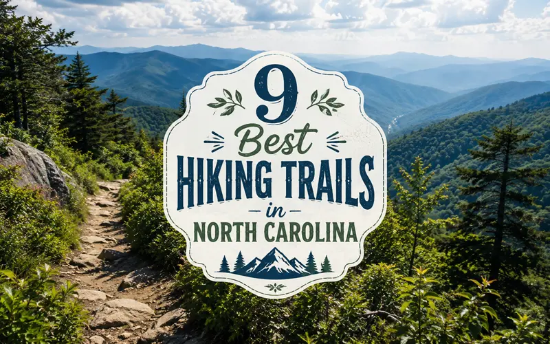 Mountain hiking landscape with 9 Best Hiking Trails in North Carolina title