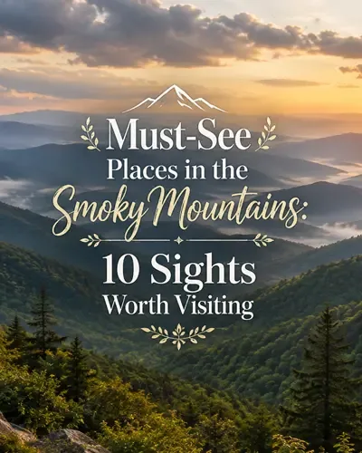 Scenic mountain landscape with the words Must-See Places in the Smoky Mountains.