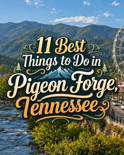 Pigeon Forge, Tennessee, with the Great Smoky Mountain Wheel, Parkway, and Smoky Mountains behind decorative article title text.