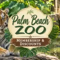 Tiger beside a Palm Beach Zoo membership and discounts title graphic.