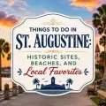 St. Augustine waterfront sunset with a tighter centered travel-style graphic featuring historic sites, beaches, and local favorites.