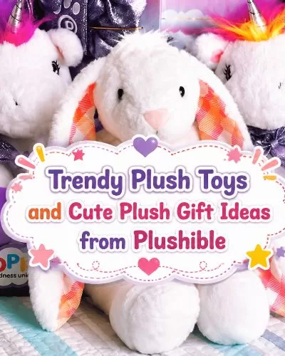 Plushible Cuddibles bunny and unicorn plush toys with a colorful graphic for trendy plush toys and cute plush gift ideas.