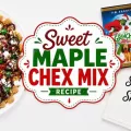 Sweet Maple Chex Mix featured image with festive holiday snack mix, Christmas movie DVDs, and decorative recipe title graphic.