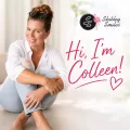 About Me image for Shibley Smiles featuring Colleen sitting in a bright, airy setting with simple pink “Hi, I’m Colleen!” text and the Shibley Smiles logo.
