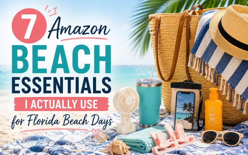 Beach essentials for Florida beach days including Amazon beach bag must-haves and summer accessories