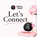 Contact graphic for Shibley Smiles featuring a pink notebook, gold pen, flamingo, flowers, and Let’s Connect text in a soft pink and black lifestyle blog design.