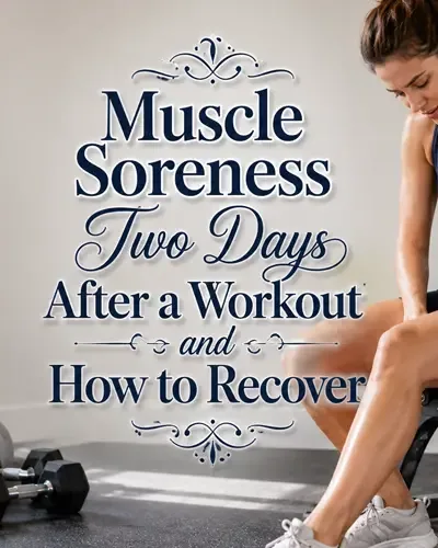 Woman seated on a workout bench gently massaging her sore thigh after strength training.