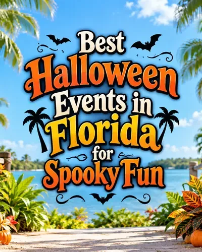 Best Halloween Events in Florida featured graphic with tropical decorations