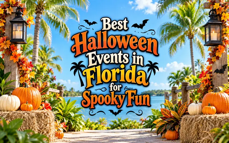 Best Halloween Events in Florida featured graphic with tropical decorations