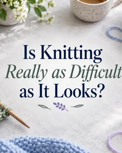 Knitting needles and colorful yarn surrounding the title Is Knitting Really as Difficult as It Looks?