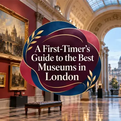 London museum gallery with the article title displayed over a curved graphic background