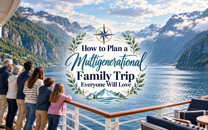 Family overlooking a Norwegian fjord during a multigenerational cruise