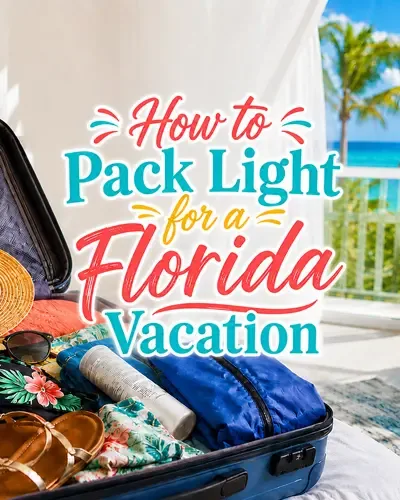 Florida vacation packing scene displaying the title How to Pack Light for a Florida Vacation.